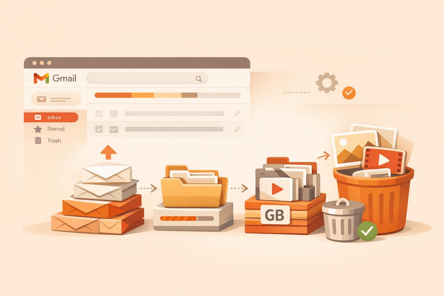 Free up Gmail storage fast with batch email processing: find large attachments, archive old mail, empty Trash, and automate cleanup.