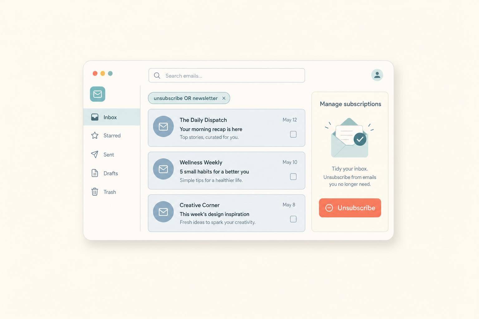 Clean up Gmail with Manage Subscriptions, search and filters; use a vetted bulk tool only for large backlogs to reclaim inbox space.