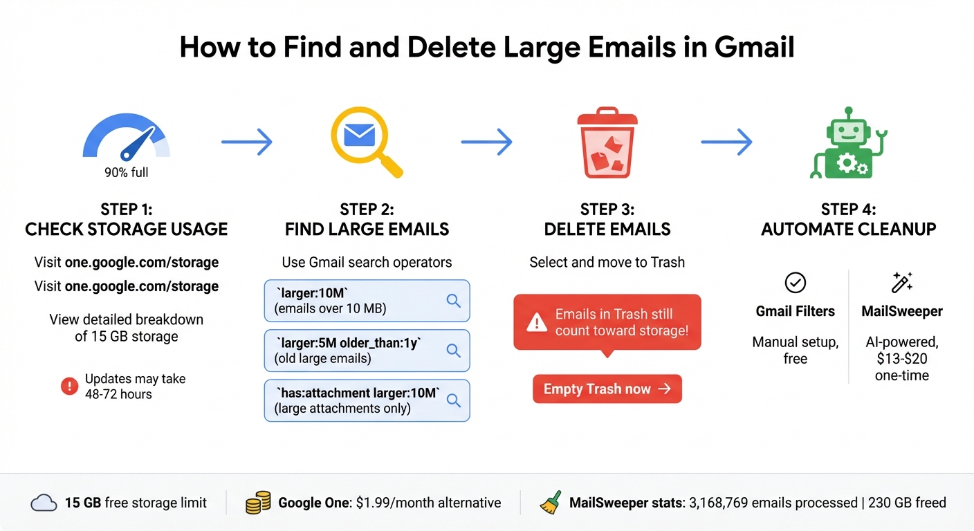 How to Find and Delete Large Emails in Gmail - 4-Step Process