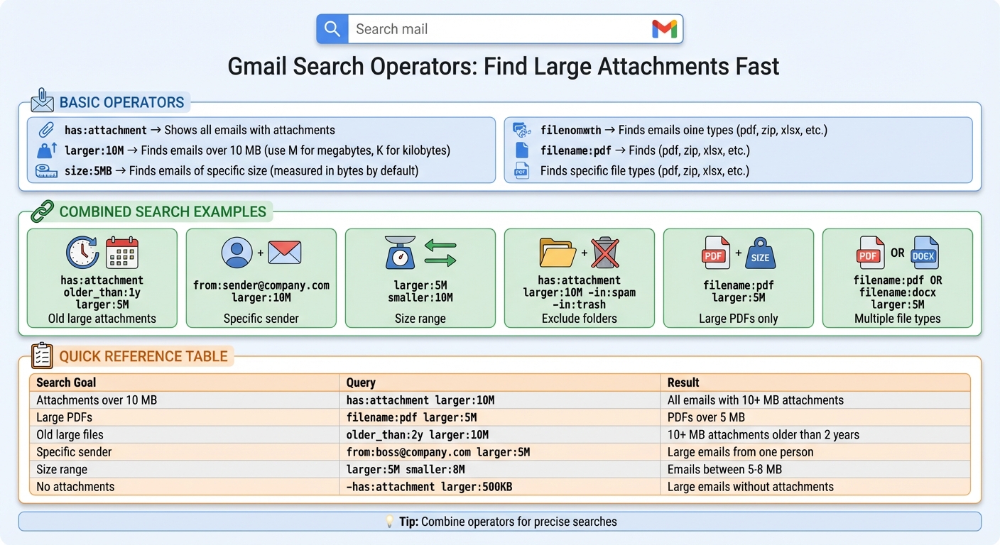 Gmail Search Operators Quick Reference Guide for Finding Large Attachments